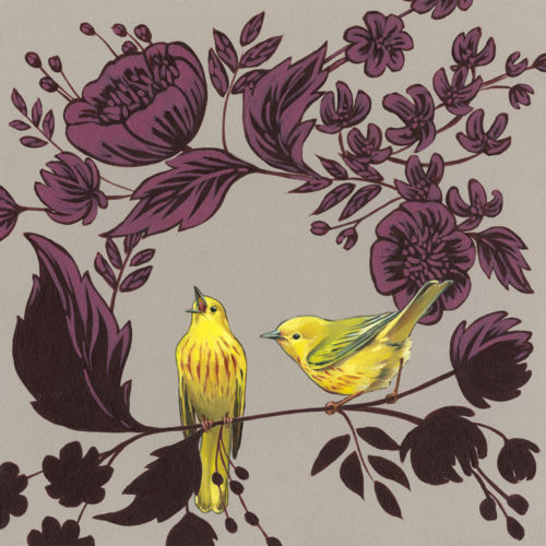 Giclee on paper, Yellow Warblers on Gray