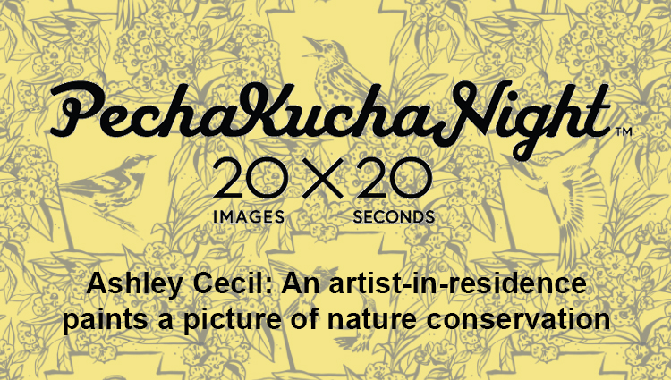 Pittsburgh artist Ashley Cecil sums up her work at the Carnegie Museum of Natural History with 20 images in under 7 mins at PechaKucha Pittsburgh