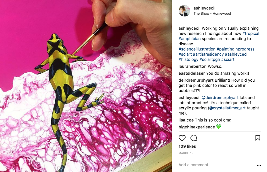Ashley Cecil shares her artist residency at a herpetology lab on Instagram