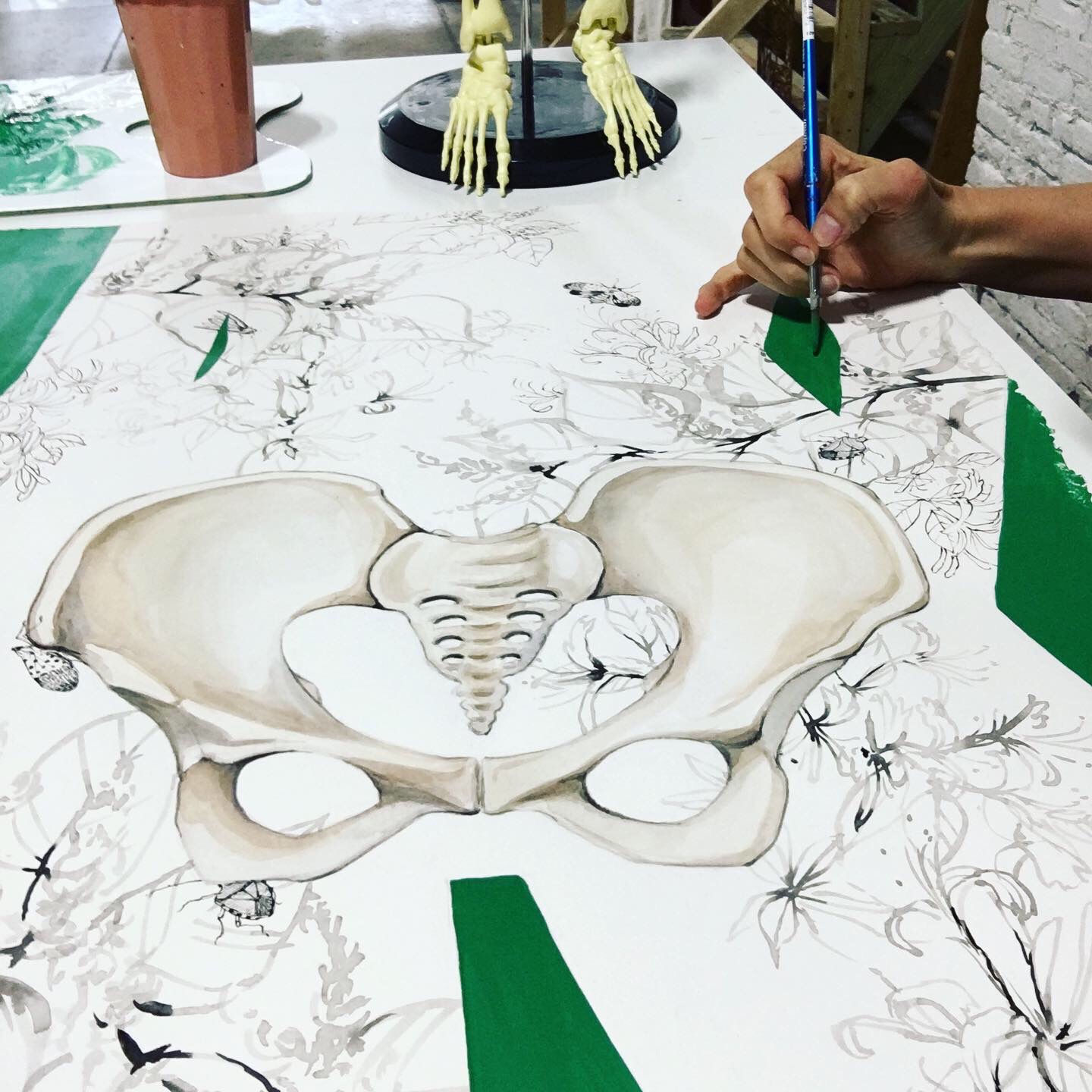 One of Pittsburgh artist Ashley Cecil's pelvic paintings in progress